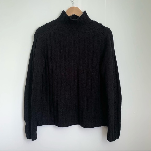 Malo 100% Italian Cashmere Mock Neck Lace Up Sleeves Ribbed Knit Sweater Black M - Picture 1 of 6